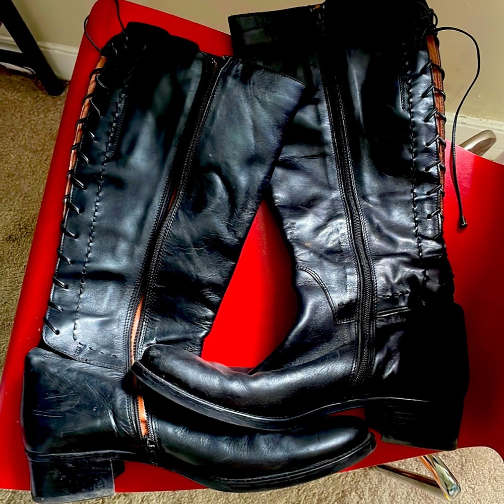 Laced back knee high boots
